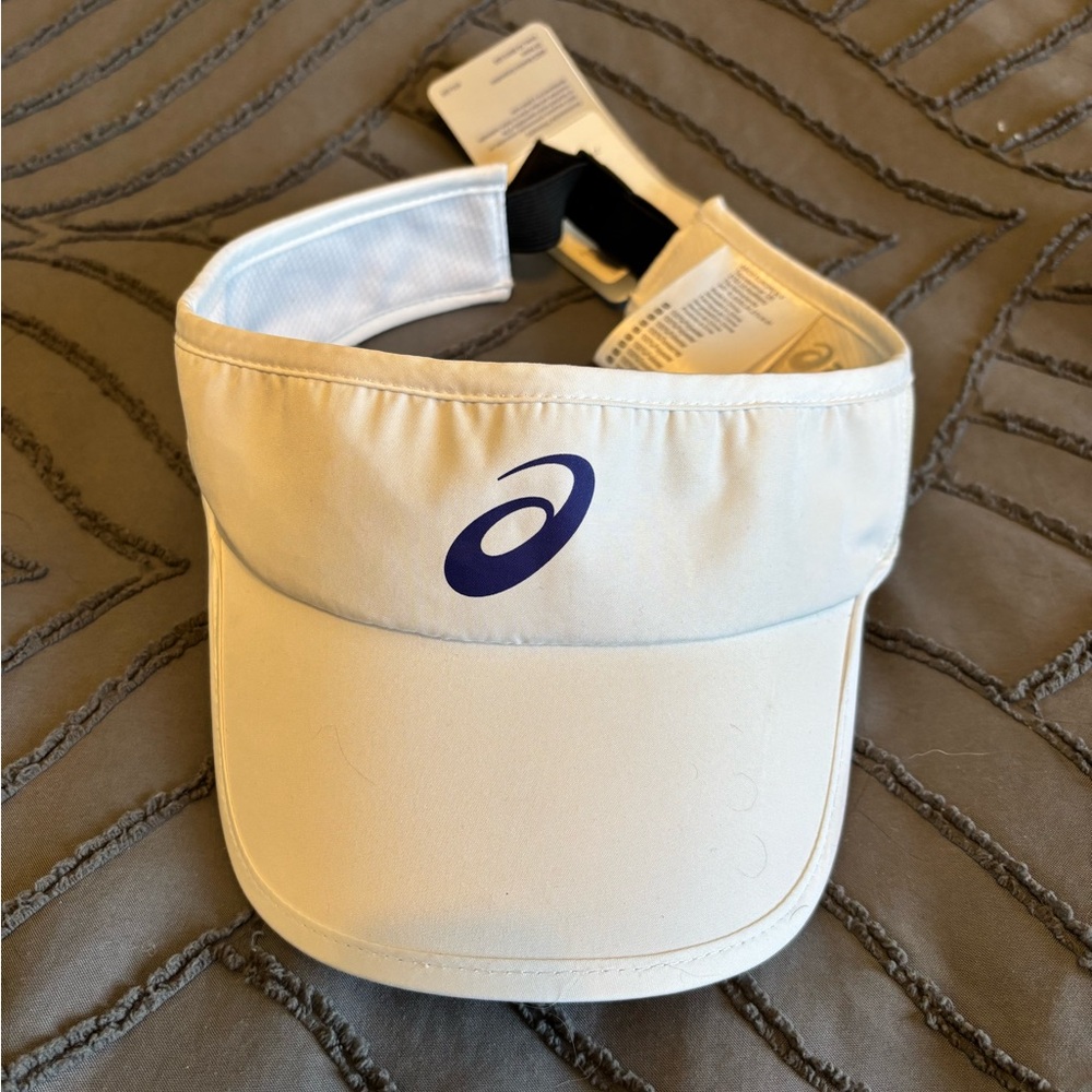 Asics White Sports Shield Visor with Blue Logo